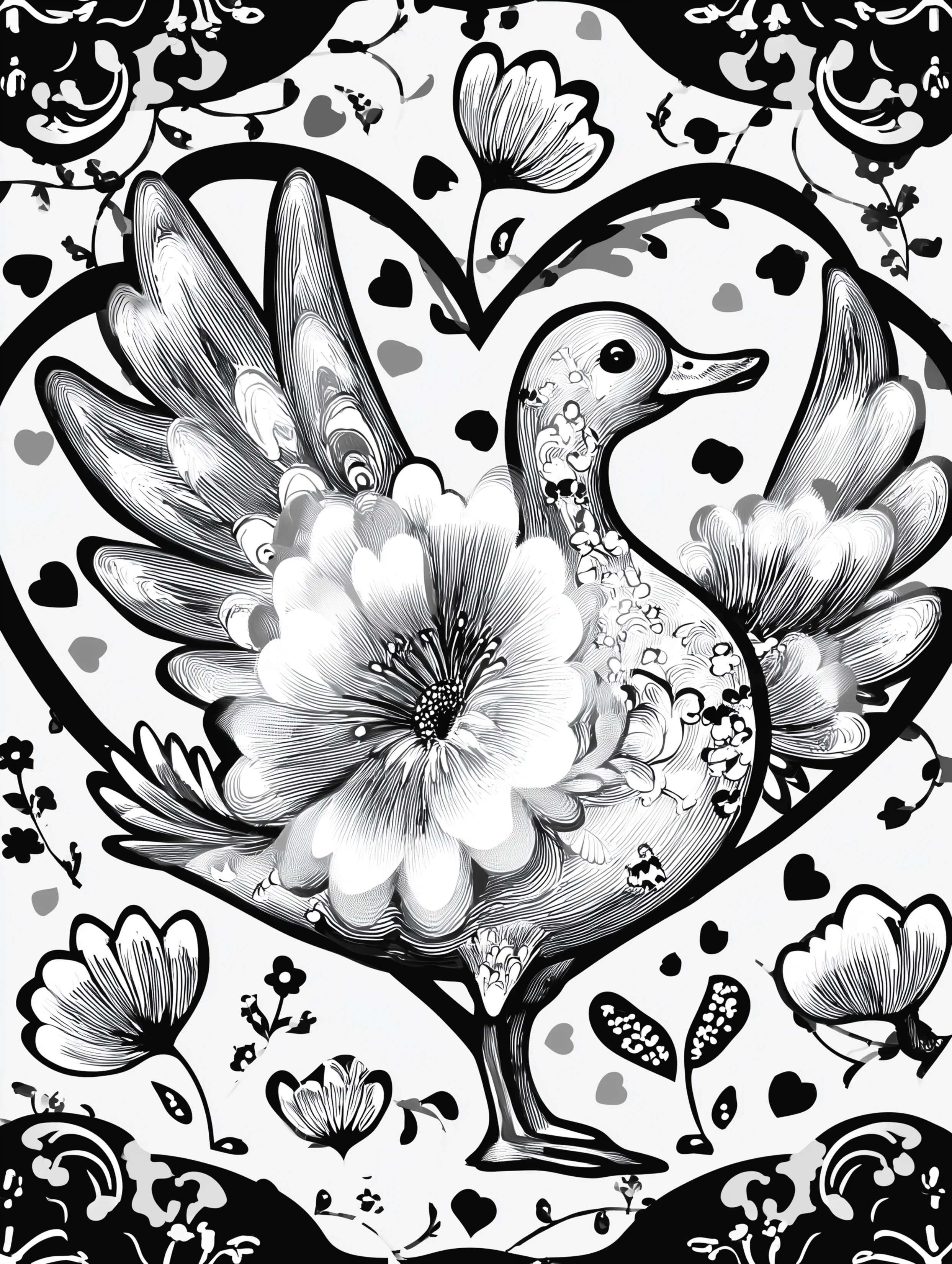 Free printable duck coloring page for adults featuring a duck showing full wingspan